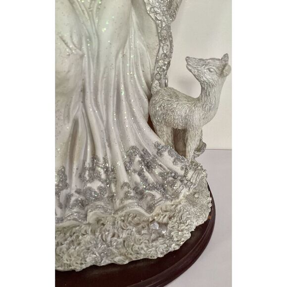 Elegant Guardian Angel with Lamb and Deer Glittered Resin On Wood Base - Picture 7 of 8